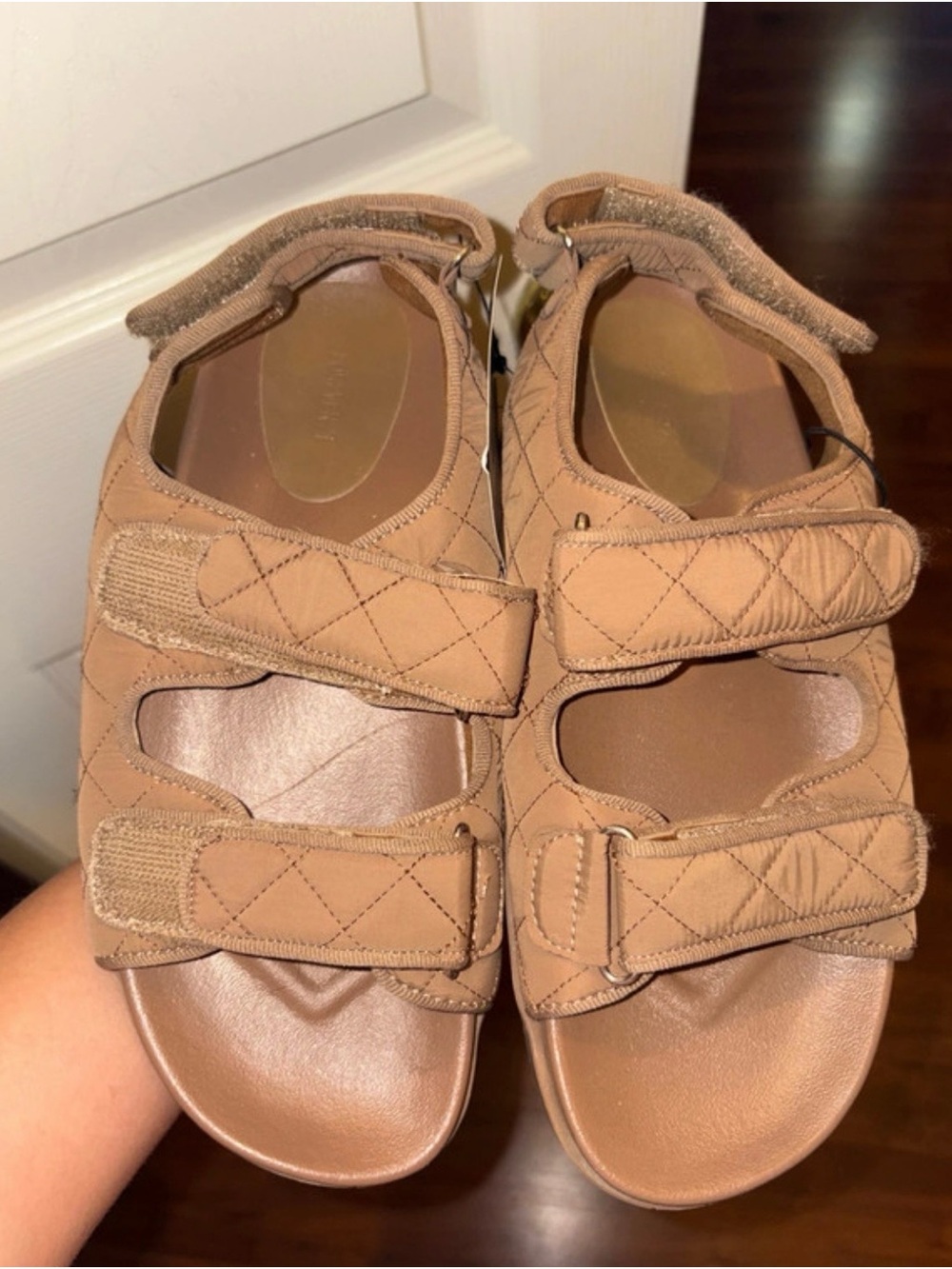 Forever 21 Quilted Tan Hook-and-Loop Comfort Sandals